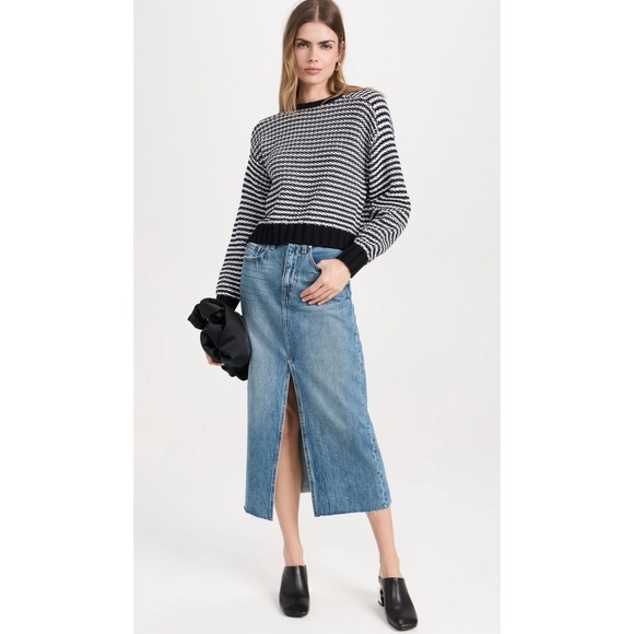 NWT $158 Evereve Pistola Adina Black White Stripe Knit Cotton Sweater Sz SMALL - Picture 4 of 16